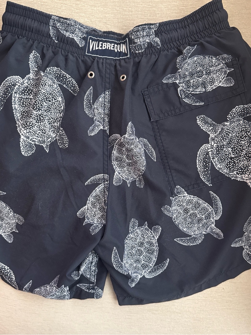 Vilebrequin Navy Swim Trunks with White Turtle Print - Picture 3 of 5